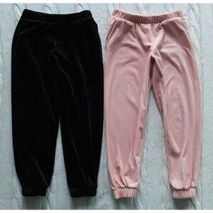 Lot of 2 OLD NAVY Girl's Velvet Velour Jogger Pants Black & Pink, Size S  6 - 7
